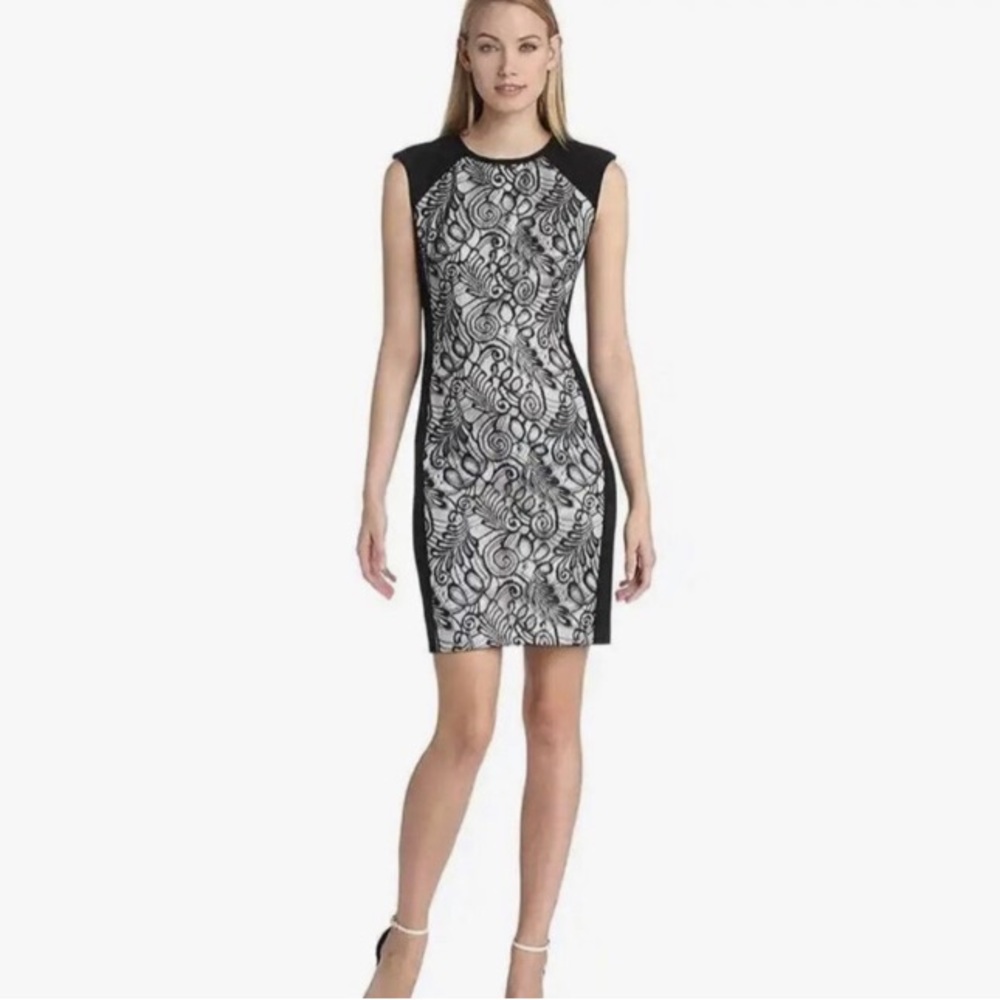 Trina Turk black and white lace mini dress.